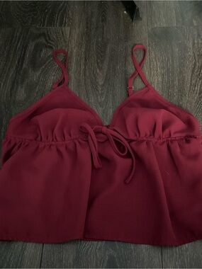 SHEIN Burgundy Tie-Front Spaghetti Strap Crop Top